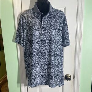 Greyson Blue Wolf Mountain Print Performance Short Sleeve Polo Shirt Size Medium